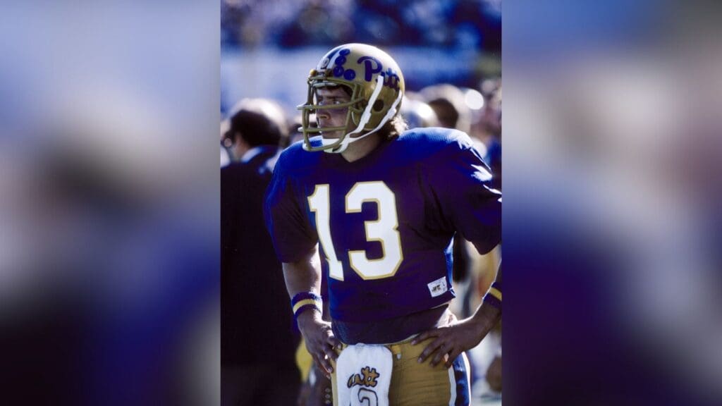 Oct 2, 1982; Pittsburgh, PA, USA; FILE PHOTO; Pittsburgh Panthers quarterback Dan Marino (13) on the sideline against West Virginia at Pitt Stadium. Pittsburgh defeated West Virginia 16-13.