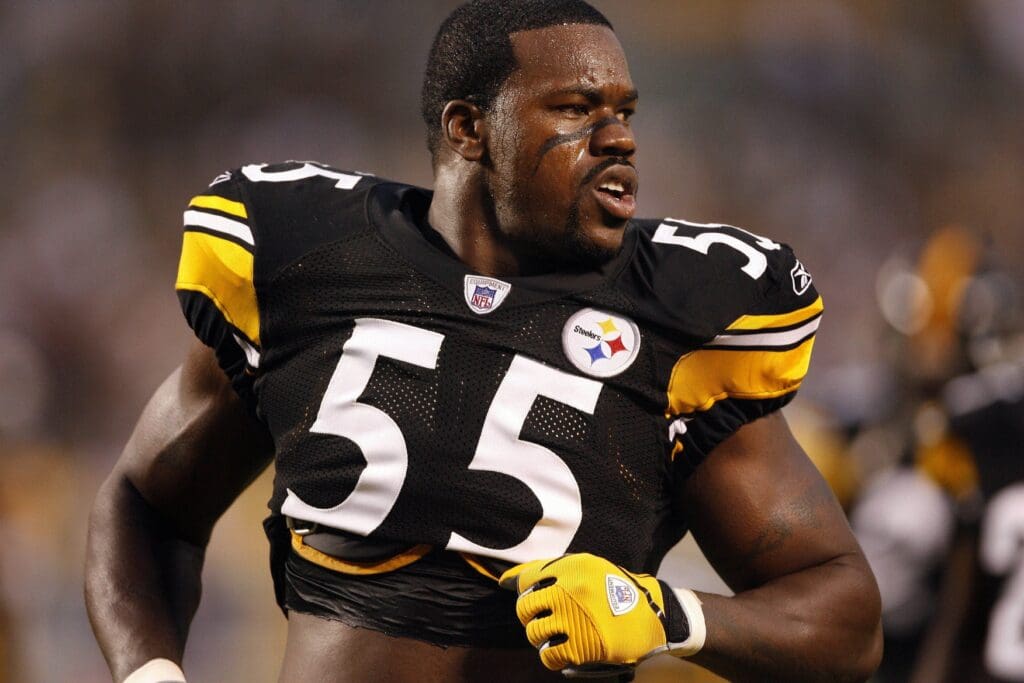 Aug 19, 2006; Pittsburgh, PA, USA; Pittsburgh Steelers linebacker (55) Joey Porter yells prior to the kickoff against Minnesota Vikings at Heinz Field.