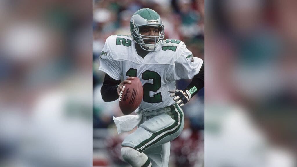 Dec 29, 1990; Tempe, AZ, USA; FILE PHOTO; Philadelphia Eagles quarterback Randall Cunningham (12) in action against the Phoenix Cardinals at Sun Devil Stadium.