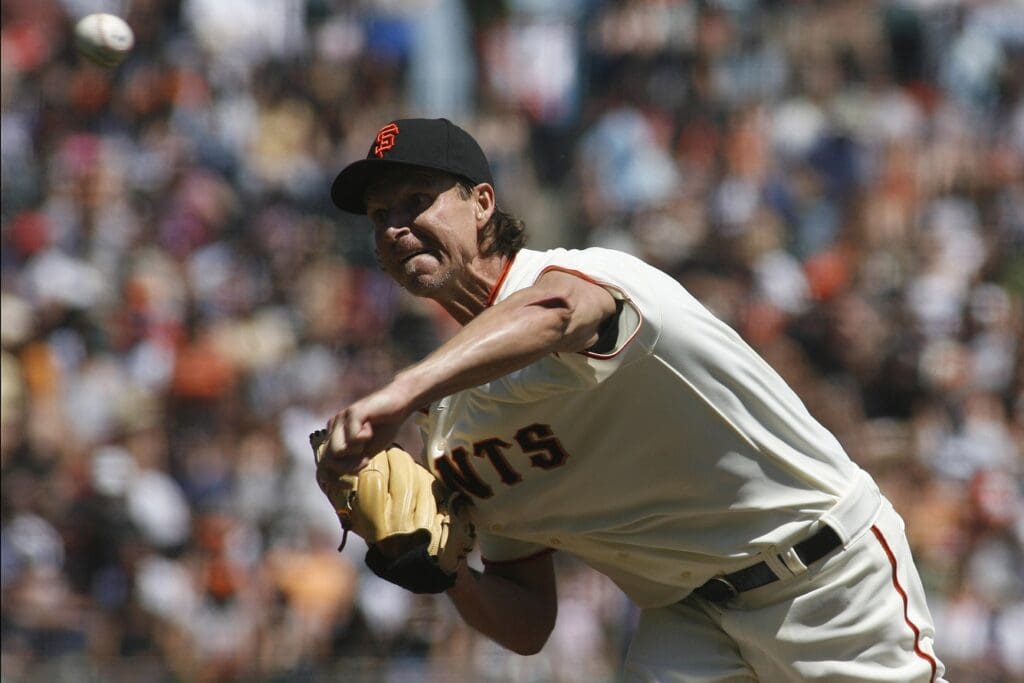 April 19, 2009; San Francisco, CA, USA; San Francisco Giants pitcher Randy Johnson (51) delivers a pitch in the first inning against the Arizona Diamondbacks at AT&T Park.