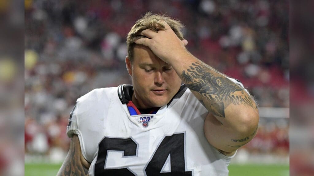 Aug 15, 2019; Glendale, AZ, USA; Oakland Raiders center Richie Incognito (64) during an NFL football game against the Arizona Cardinals. The Raiders defeated the Cardinals 33-26.