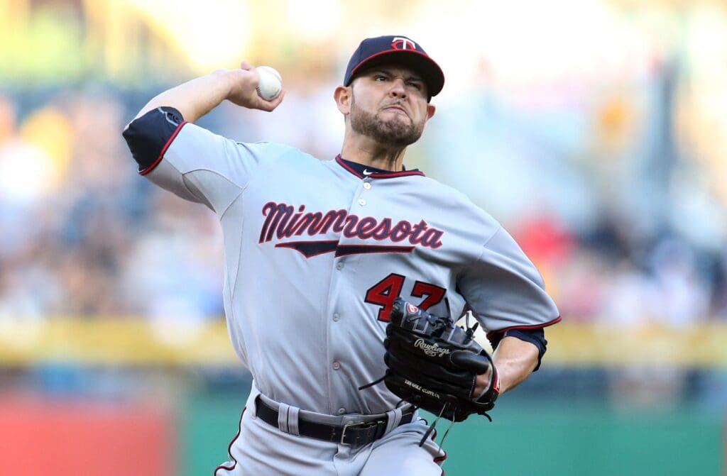 May 19, 2015; Pittsburgh, PA, USA; Minnesota Twins starting pitcher Ricky Nolasco (47) delivers a pitch against the Pittsburgh Pirates during the first inning of an inter-league game at PNC Park.