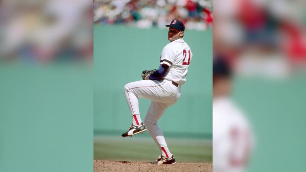 Apr 14, 1990; Boston, MA, USA; FILE PHOTO; Roger Clemens of the Boston Red Sox in action against the Milwaukee Brewers at Fenway Park.