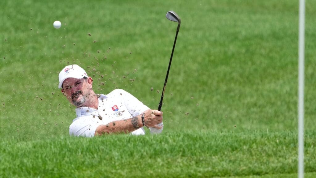 Jul 31, 2021; Tokyo, Japan; Rory Sabbatini (SVK) hits on the third hole during round three of the men's individual stroke play of the Tokyo 2020 Olympic Summer Games at Kasumigaseki Country Club.