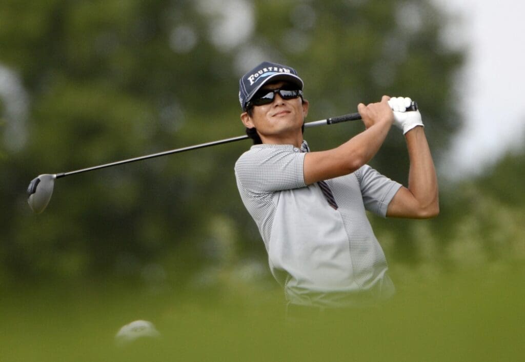 Jul 26, 2014; Ile Bizard, Quebec, CAN; Ryuji Imada tees off the 2nd hole during the third round of the RBC Canadian Open at Royal Montreal GC - Blue Course.
