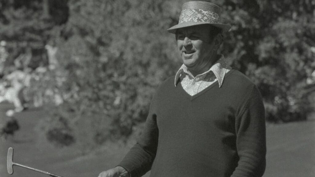 04/06/1977; Augusta, Georgia USA; Sam Snead watches ball after putting at the Augusta National Golf Course during the 1977 Masters