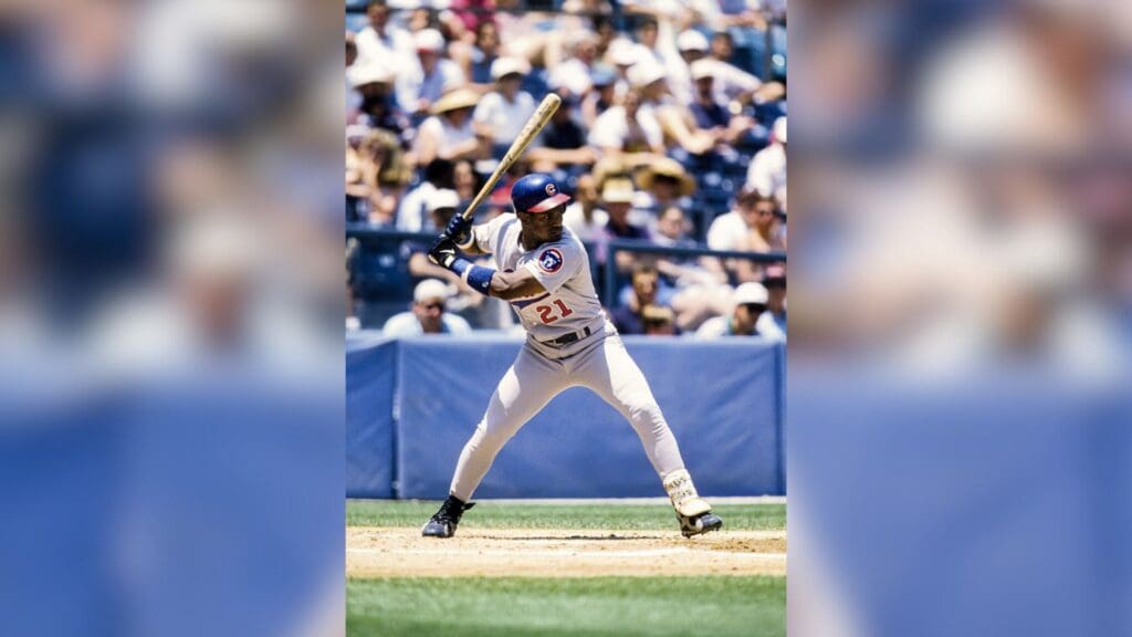 1996, Atlanta, GA, USA; FILE PHOTO; Chicago Cubs right fielder Sammy Sosa in action at the plate against the Atlanta Braves at Fulton County Stadium during the 1996 season.