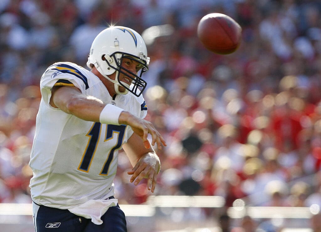 December 21, 2008; Tampa, FL, USA; San Diego Chargers quarterback Philip Rivers (17) throws the ball against the Tampa Bay Buccaneers during the second half of the game at Raymond James Stadium.