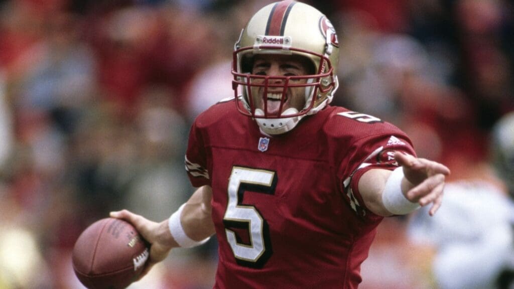 Dec 10, 2000; San Francisco, CA, USA; FILE PHOTO; San Francisco 49ers quarterback Jeff Garcia (5) in action against the New Orleans Saints at 3Com Park.