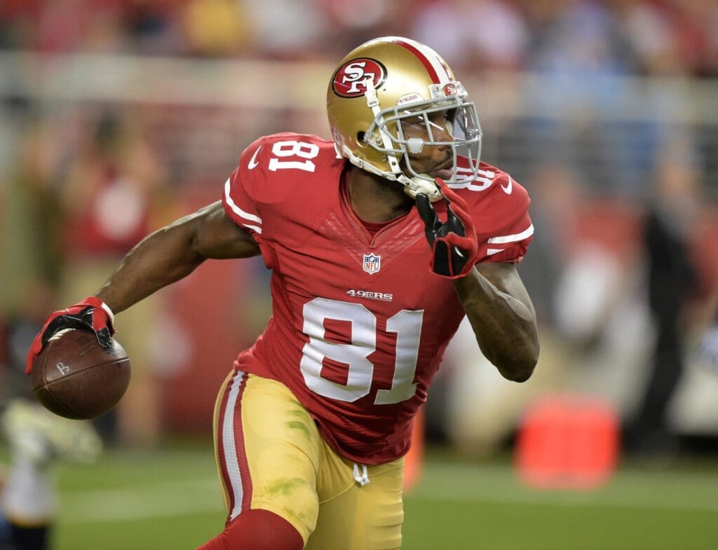 Dec 20, 2014; Santa Clara, CA, USA; San Francisco 49ers receiver Anquan Boldin (81) carries the ball against the San Diego Chargers at Levi's Stadium.