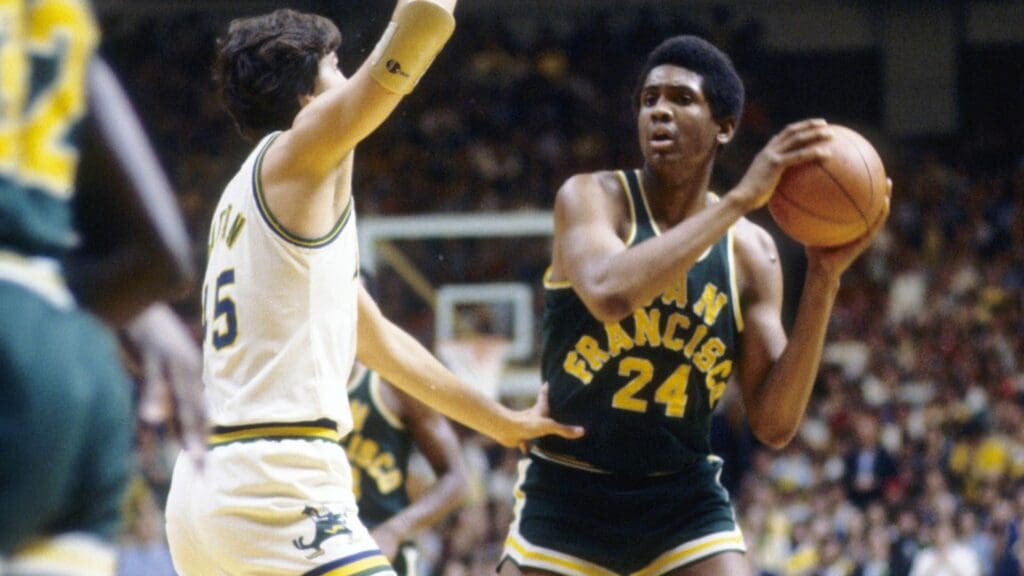 Feb 1977; South Bend, IN, USA, FILE PHOTO; San Francisco Dons center Bill Cartwright (24) in action against the Notre Dame Irish at the Joyce Center.