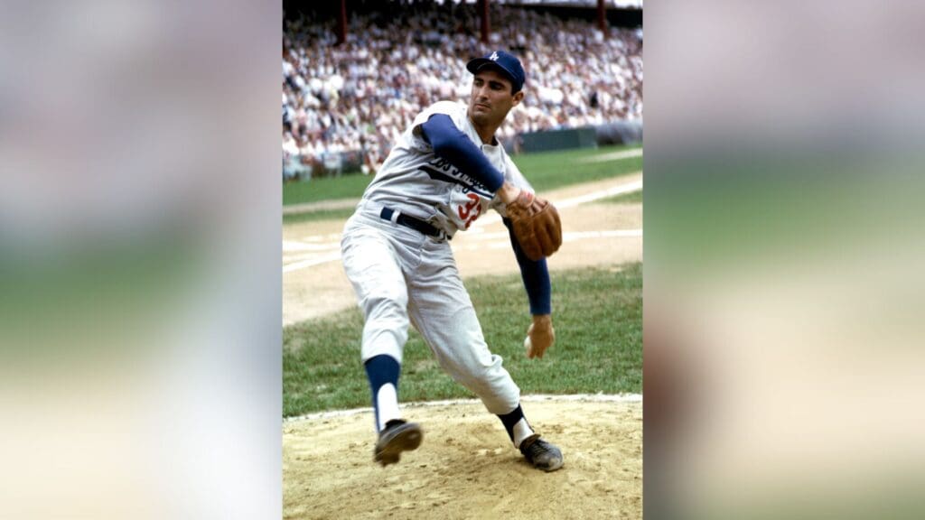 June 1964; Unknown location, USA; FILE PHOTO; Los Angeles Dodgers pitcher Sandy Koufax (32) in action during the 1964 season.