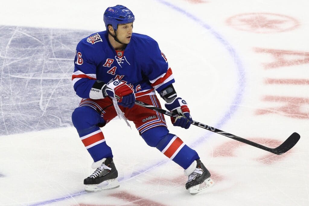 Oct 21, 2010; Toronto, ON, Canada; New York Rangers left wing Sean Avery (16) forechecks against the Toronto Maple Leafs at the Air Canada Centre.