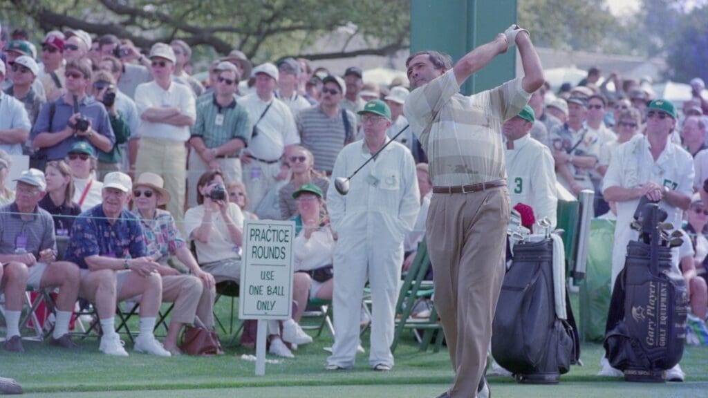 04/07/1999; Augusta, Georgia USA; Seve Ballesteros tees off at the Augusta National Golf Course during the 1999 Masters.
