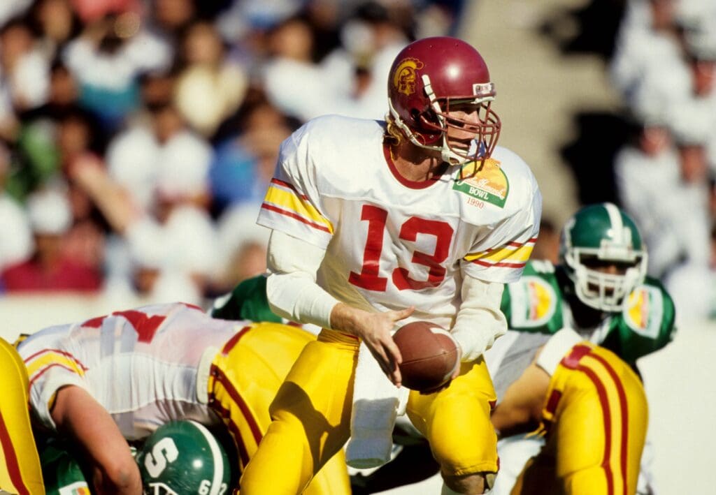 Dec 31, 1991; El Paso, TX, USA; FILE PHOTO; Southern California Trojans quarterback Todd Marinovich (13) in action against the Michigan State Spartans during the 1991 John Hancock Bowl. 