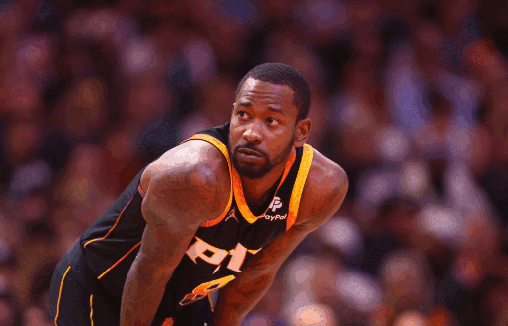 May 7, 2023; Phoenix, Arizona, USA; Phoenix Suns guard Terrence Ross (8) against the Denver Nuggets during game four of the 2023 NBA playoffs at Footprint Center.
