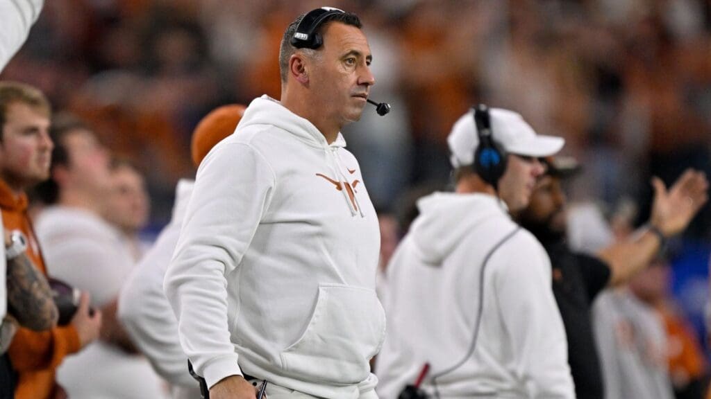 Jan 10, 2025; Arlington, TX, USA; Texas Longhorns head coach Steve Sarkisian during the game between the Texas Longhorns and the Ohio State Buckeyes at AT&T Stadium.