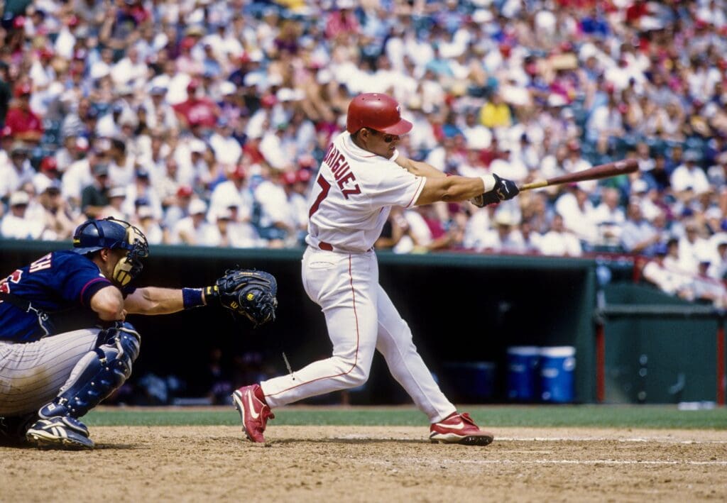 1998, Boston, MA, USA; FILE PHOTO; Texas Rangers right fielder Juan Gonzalez in action at the plate against the Boston Red Sox at Fenway Park during the 1998 season.