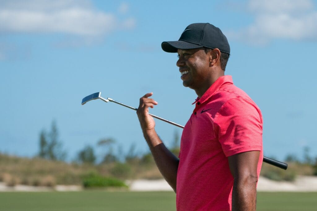 December 3, 2017; New Providence, The Bahamas; Tiger Woods on the ninth hole during the final round of the Hero World Challenge golf tournament at Albany.