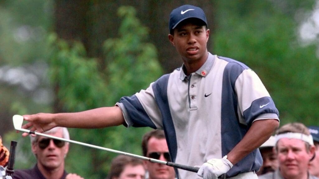 April 7, 1997; Augusta, GA, USA; Tiger Woods during a practice round at The Masters at Augusta National Golf Course. Mandatory