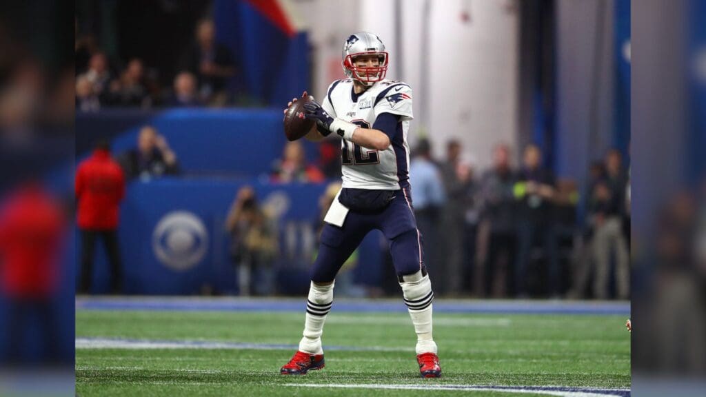 eb 3, 2019; Atlanta, GA, USA; New England Patriots quarterback Tom Brady (12) throws in the pocket against the Los Angeles Rams in Super Bowl LIII at Mercedes-Benz Stadium.