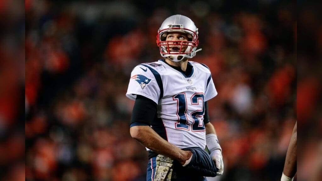 Nov 12, 2017; Denver, CO, USA; New England Patriots quarterback Tom Brady (12) in the first quarter against the Denver Broncos at Sports Authority Field.