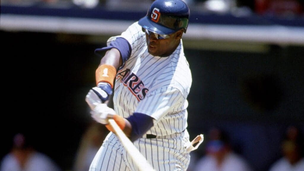Jun 15, 1991; San Diego, CA, USA; Tony Gwynn of the San Diego Padres hitting against the Chicago Cubs at Jack Murphy Stadium.