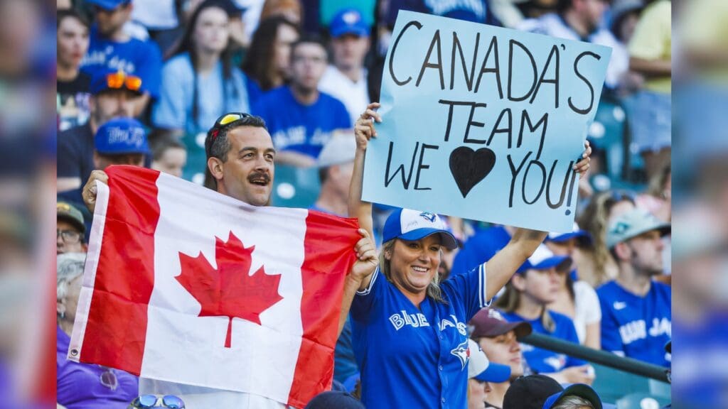 Jul 21, 2023; Seattle, Washington, USA; Toronto Blue Jays fans cheer before a game against the Seattle Mariners at T-Mobile Park. 