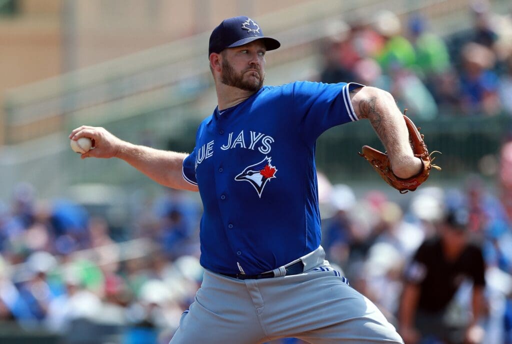 Mar 17, 2016; Kissimmee, FL, USA;Toronto Blue Jays starting pitcher Brad Penny (31) throws a pitch during the first inning against the Houston Astros at Osceola County Stadium.