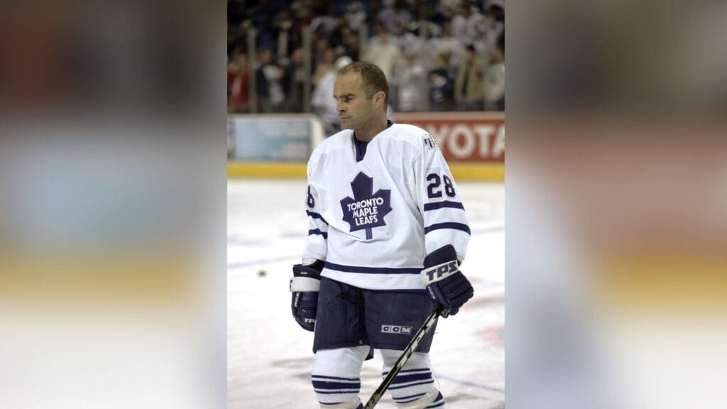 Nov 11, 2005; Buffalo, NY, USA; Toronto Maple Leafs right wing Tie Domi (28) on the ice against the Buffalo Sabres at HSBC Arena.