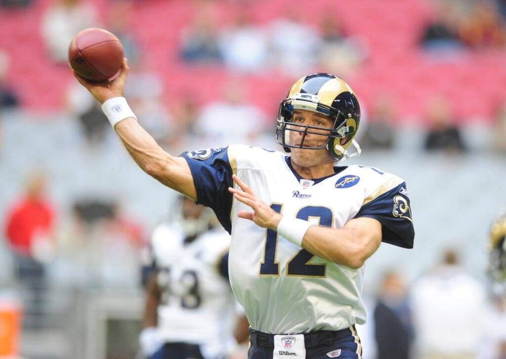 Dec. 7, 2008; Glendale, AZ, USA; St. Louis Rams quarterback Trent Green against the Arizona Cardinals at University of Phoenix Stadium. The Cardinals defeated the Rams 34-10 to clinch the NFC West division title.