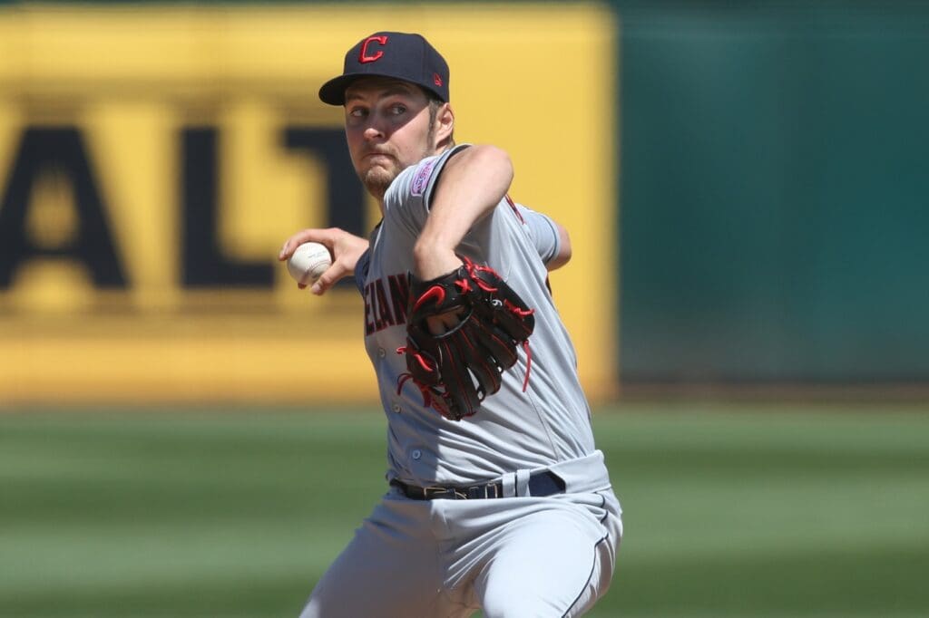 May 11, 2019; Oakland, CA, USA; Cleveland Indians starting pitcher Trevor Bauer (47) throws a pitch during the fifth inning against the Oakland Athletics at Oakland Coliseum.