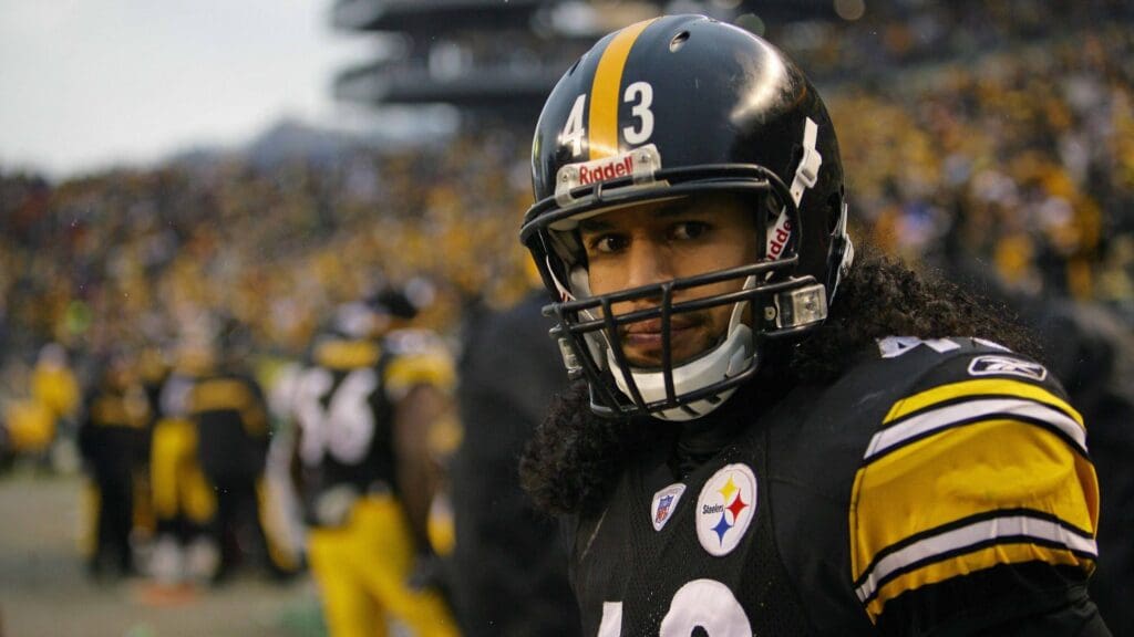 Dec 4, 2005; Pittsburgh, PA, USA; Pittsburgh Steelers safety #43 Troy Polamalu on the sidelines during the Steelers' game against the Cincinnati Bengals at Heinz Field