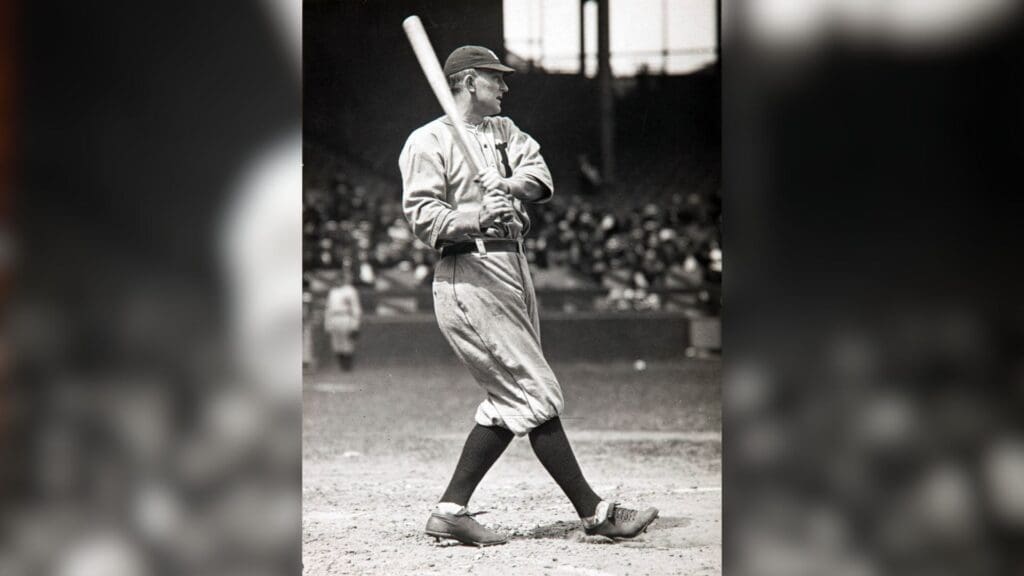 Ty Cobb batting for the Detroit Tigers during a game at Tiger Stadium, circa 1918