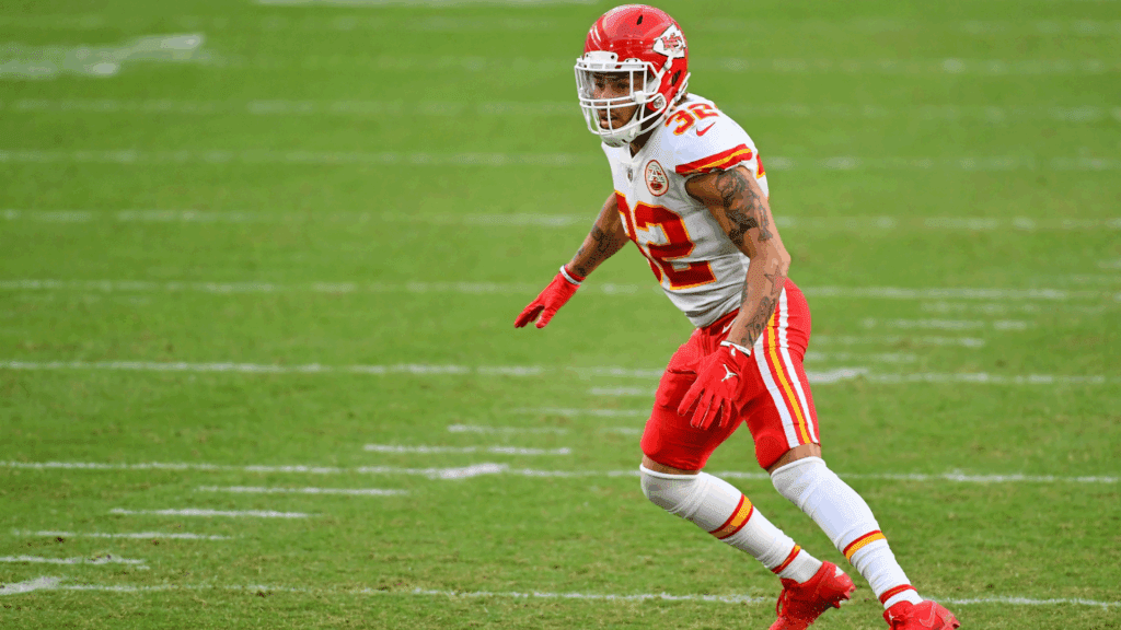 Dec 13, 2020; Miami Gardens, Florida, USA; Kansas City Chiefs strong safety Tyrann Mathieu (32) in action during a play in the second half against the Miami Dolphins at Hard Rock Stadium.