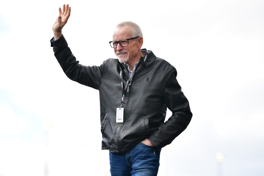 Feb 26, 2023; Fontana, California, USA; Former NASCAR series driver Mark Martin is introduced before the Pala Casino 400 at Auto Club Speedway. Mandatory Credit: Gary A. Vasquez-USA TODAY Sports