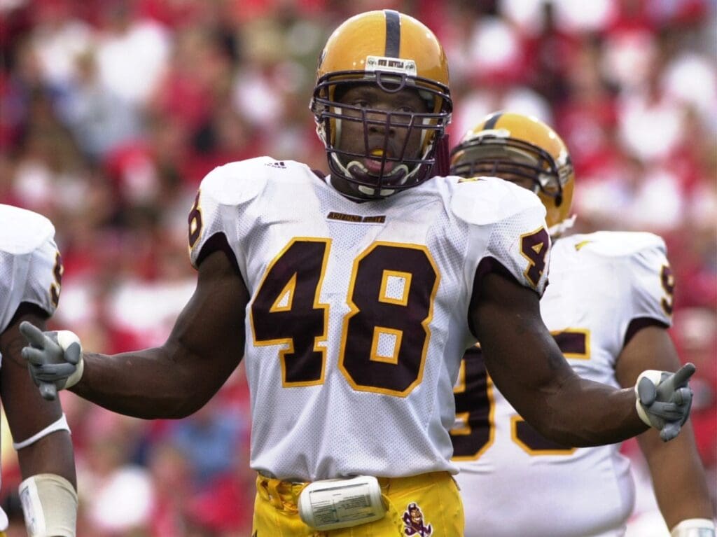 ASU's Terrell Suggs #48 against Nebraska during first-half action at Memorial Stadium in Lincoln, NE.