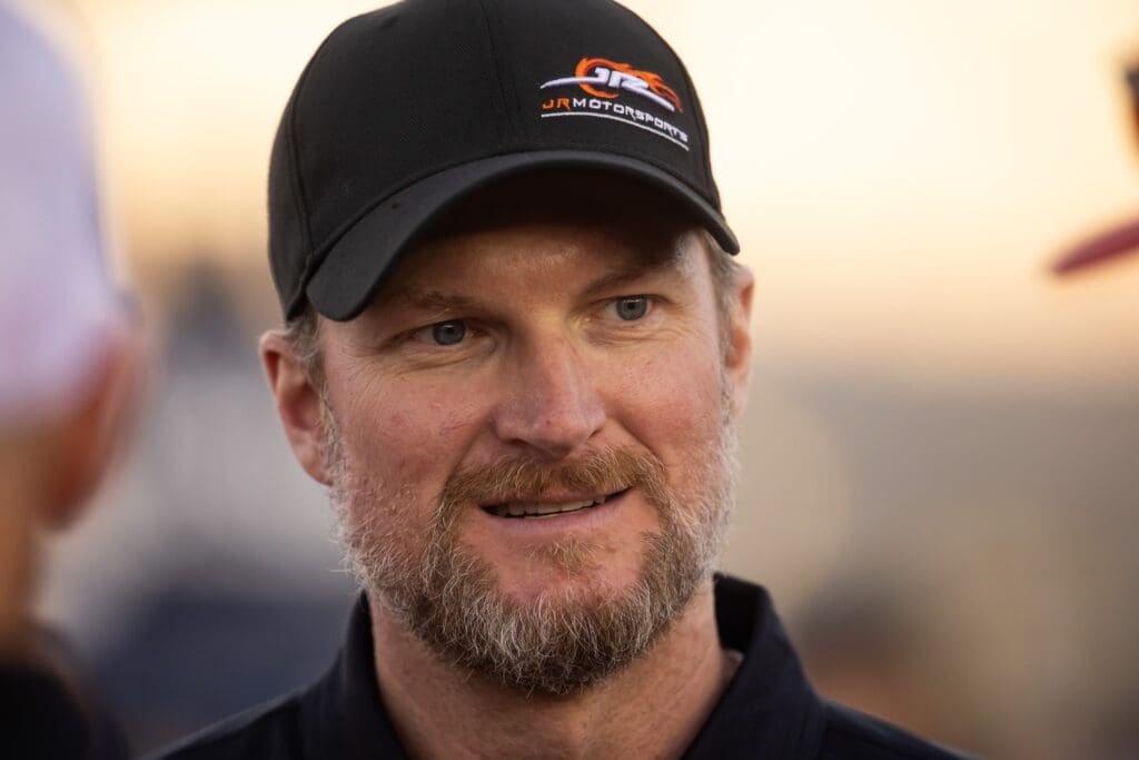 Nov 9, 2024; Avondale, Arizona, USA; NASCAR Xfinity Series team owner Dale Earnhardt Jr during the Championship race at Phoenix Raceway. Mandatory Credit: Mark J. Rebilas-Imagn Images