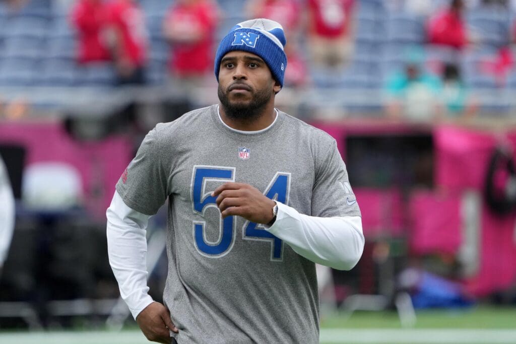 Feb 1, 2025; Orlando, FL, USA; Washington Commanders linebacker Bobby Wagner (54) during NFC Practice for the Pro Bowl Games at Camping World Stadium. Mandatory Credit: Kirby Lee-Imagn Images