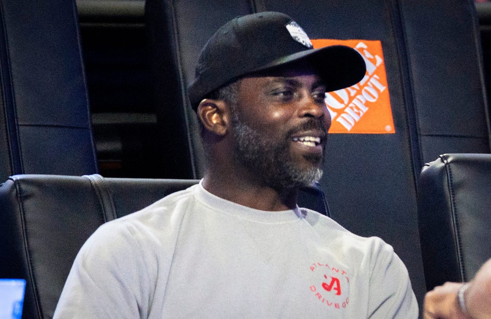 Former Atlanta Falcons quarterback Michael Vick attends Bay Golf Club against Atlanta Drive GC in the TGL semifinal match at SoFi Center on March 18, 2025, in Palm Beach Gardens, Florida.