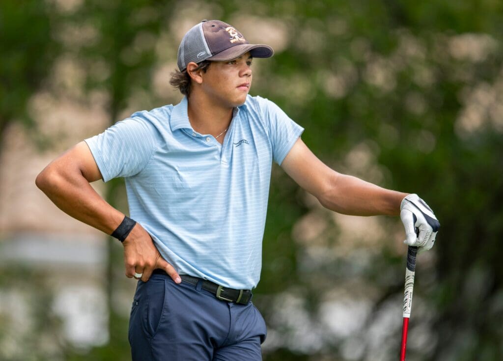 Charlie Woods during the first round of the108th Amateur Championship at BallenIsles Country Club on June 5, 2025, in Palm Beach Gardens, Florida.