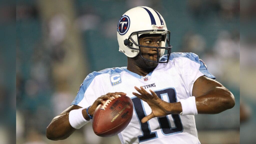 October 18, 2010; Jacksonville FL, USA; Tennessee Titans quarterback Vince Young (10) before the game against the Jacksonville Jaguars at EverBank Field.