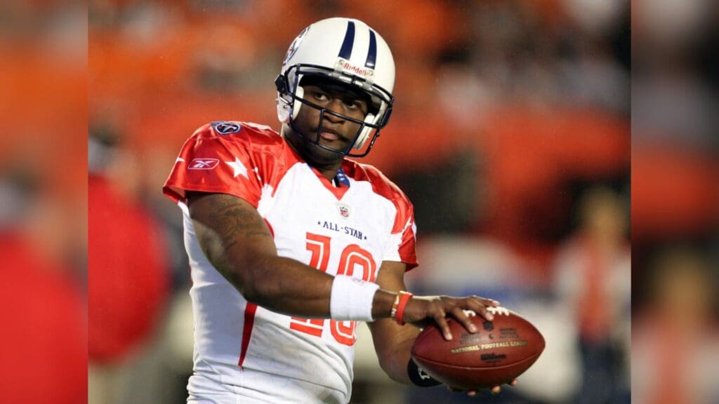 Jan 31, 2010; Miami, FL, USA;AFC quarterback Vince Young of the Tennessee Titans before the 2010 Pro Bowl at Sun Life Stadium.