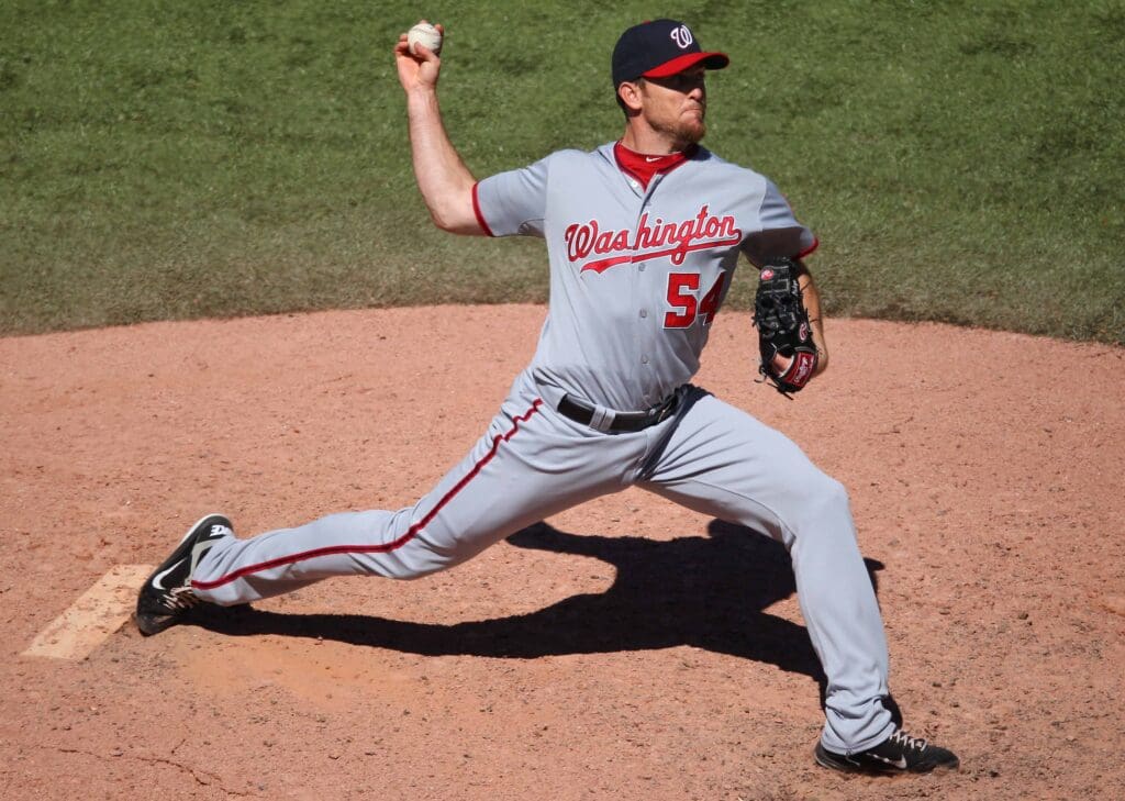 Jun 13, 2012; Toronto, ON, Canada; Washington Nationals pitcher Brad Lidge (54) delivers a pitch against the Toronto Blue Jays at the Rogers Centre. The Nationals beat the Blue Jays 6-2.