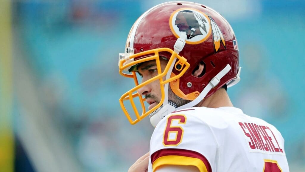 Dec 16, 2018; Jacksonville, FL, USA; Washington Redskins quarterback Mark Sanchez (6) look on prior to the game at TIAA Bank Field. 