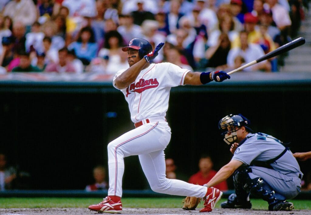 Unknown Date, 1995; Unknown Location, USA; FILE PHOTO; Cleveland Indians left fielder Albert Belle at bat during the 1995 season.