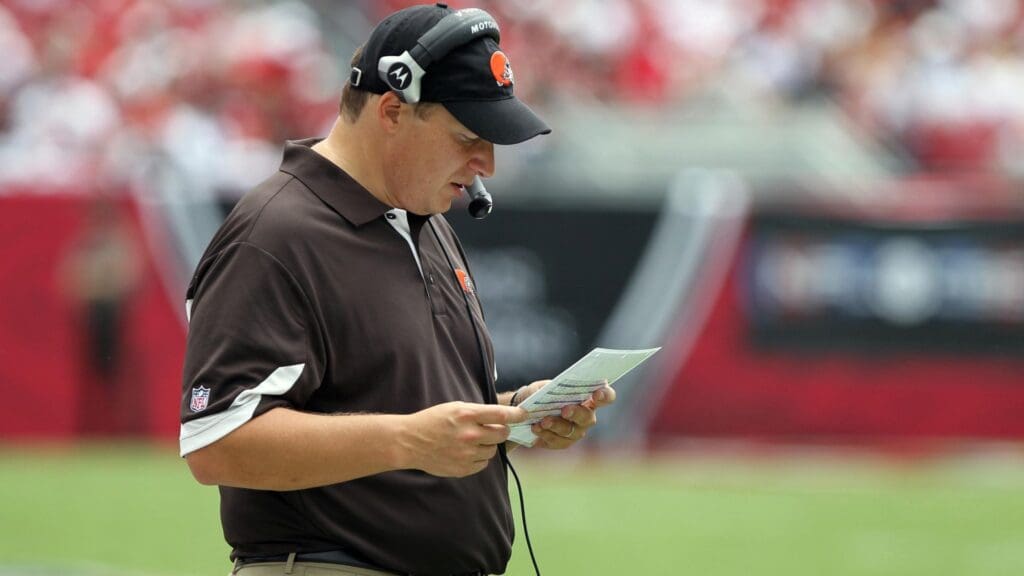 September 12, 2010; Tampa, FL, USA; Cleveland Browns head coach Eric Mangini during the second half against the Tampa Bay Buccaneers at Raymond James Stadium. Tampa Bay Buccaneers defeated Cleveland Browns 17-14. 