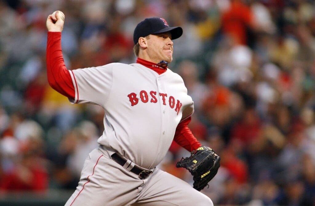 Apr. 25, 2007; Baltimore, MD, USA; Boston Red Sox pitcher (38) Curt Schilling delivers a pitch during the Red Sox matchup with the Baltimore Orioles at Camden Yards.