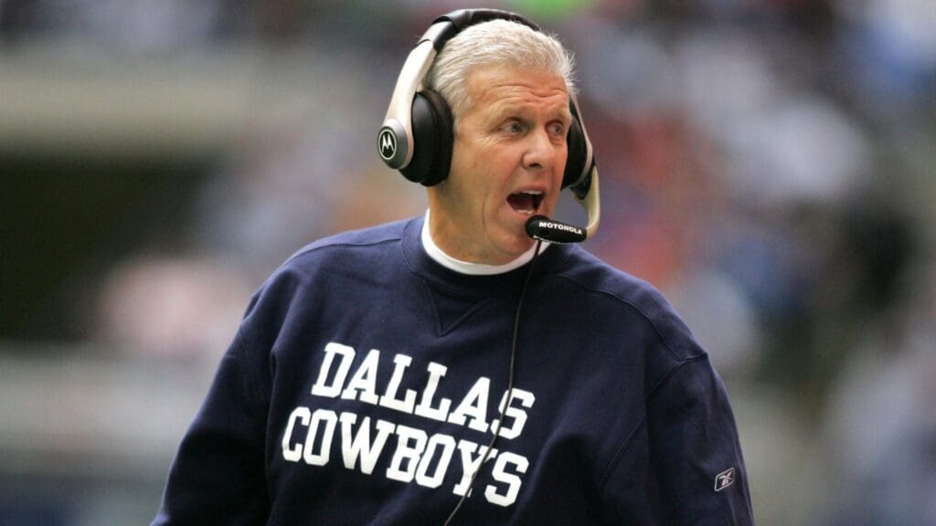 Nov. 20, 2005; Irving, Texas USA; Dallas Cowboys head coach Bill Parcells talks to his staff during the 2nd half of the game against the Detroit Lions at Texas Stadium. 