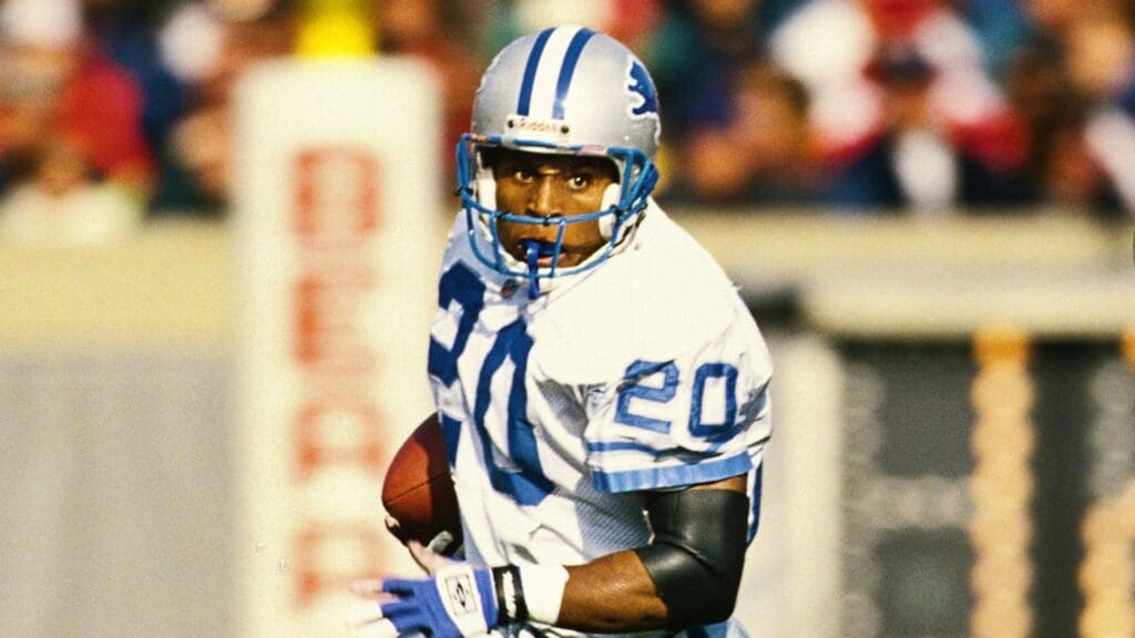 Nov 19, 1995; Chicago, IL, USA; FILE PHOTO; Detroit Lions running back Barry Sanders (20) carries the ball against the Chicago Bears at Soldier Field. 